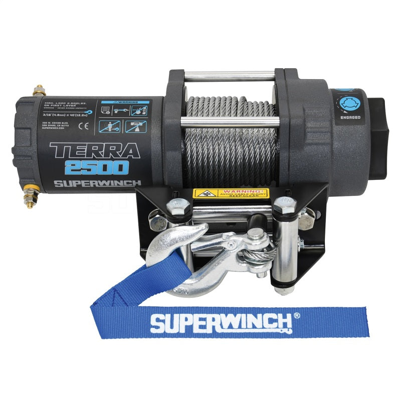 Superwinch 2500 LBS 12V DC 3/16in x 40ft Steel Rope Terra 2500 Winch - Gray Wrinkle