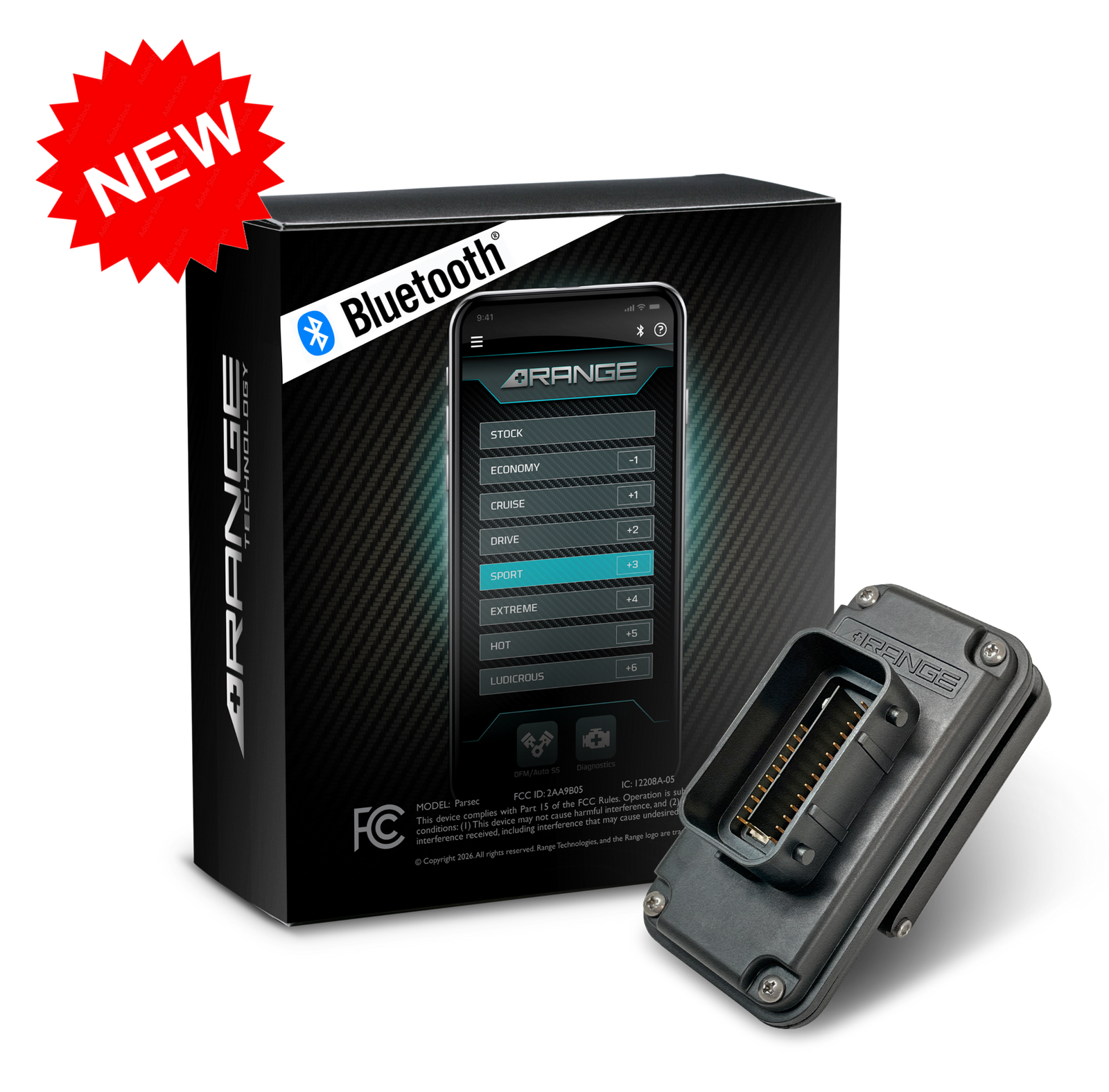 DFM Pro Module and display box on a white background with a new sticker graphic - Part # RA010