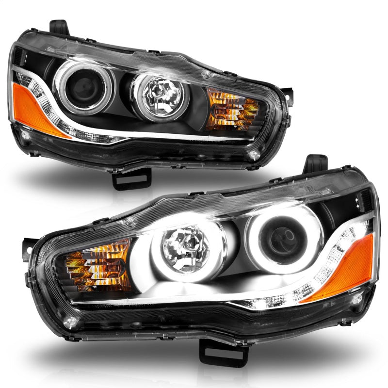 ANZO 2008-2015 Mitsubishi Lancer Projector Headlights w/ Halo Black (CCFL)