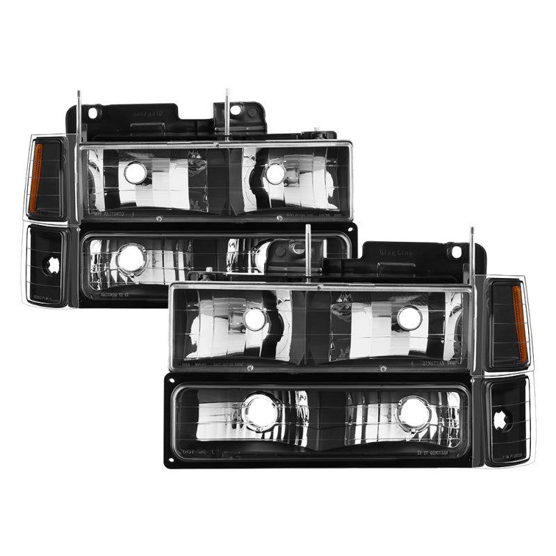 Xtune Chevy Suburban 94-98 Headlights w/ Corner &amp; Parking Lights 8pcs Black HD-JH-CCK88-AM-BK-SET