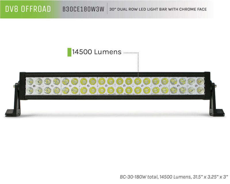DV8 Offroad Chrome Series 30in Light Bar 180W Flood/Spot 3W LED