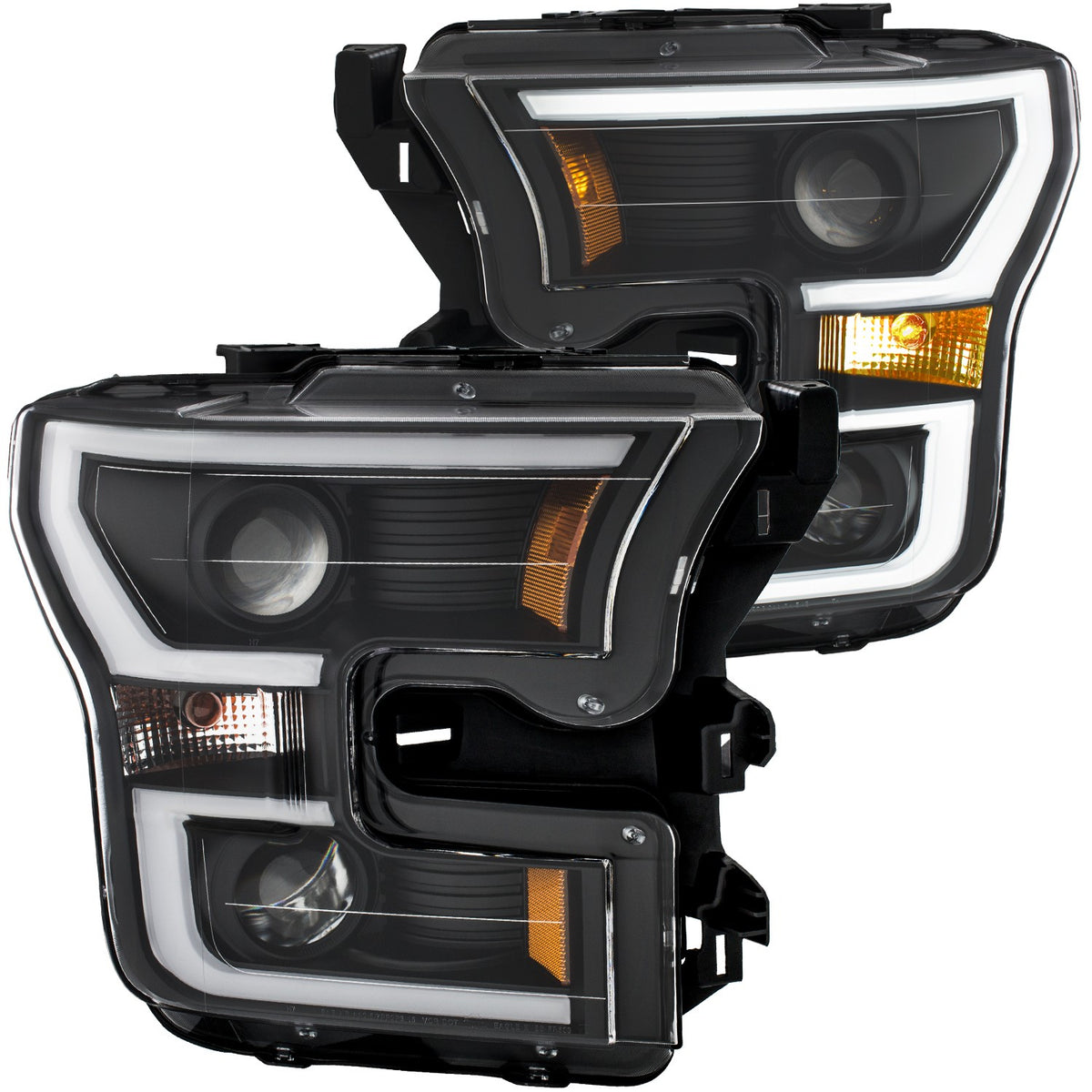 2015-2017 Ford F-150 Projector Plank Style Headlights - BLACK Clear Amber - ANZO USA