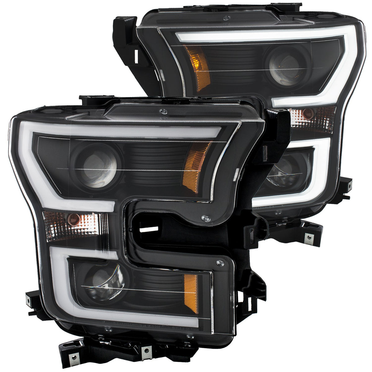 2015-2017 Ford F-150 Projector Plank Style Headlights - BLACK Clear Amber - ANZO USA
