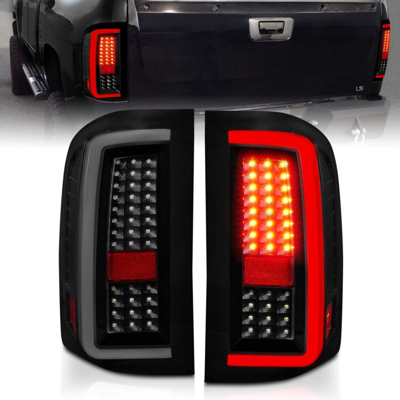ANZO 2007-2013 Chevrolet Silverado1500/ 2500/ 3500 LED Tail Lights w/ Light Bar Black Housing Smoke
