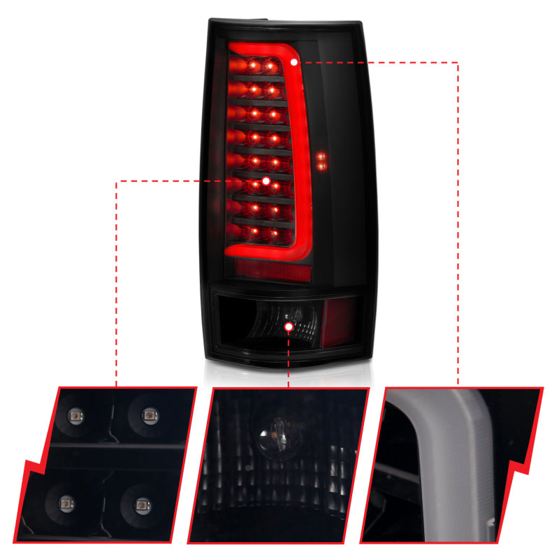 ANZO 2007-2014 Chevy Tahoe LED Taillight Plank Style Black w/Smoke Lens