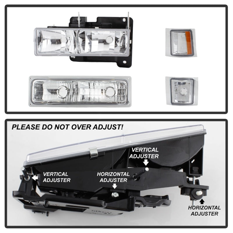 Xtune Chevy Suburban 94-98 Headlights w/ Corner &amp; Parking Lights 8pcs Chrome HD-JH-CCK88-AM-C-SET