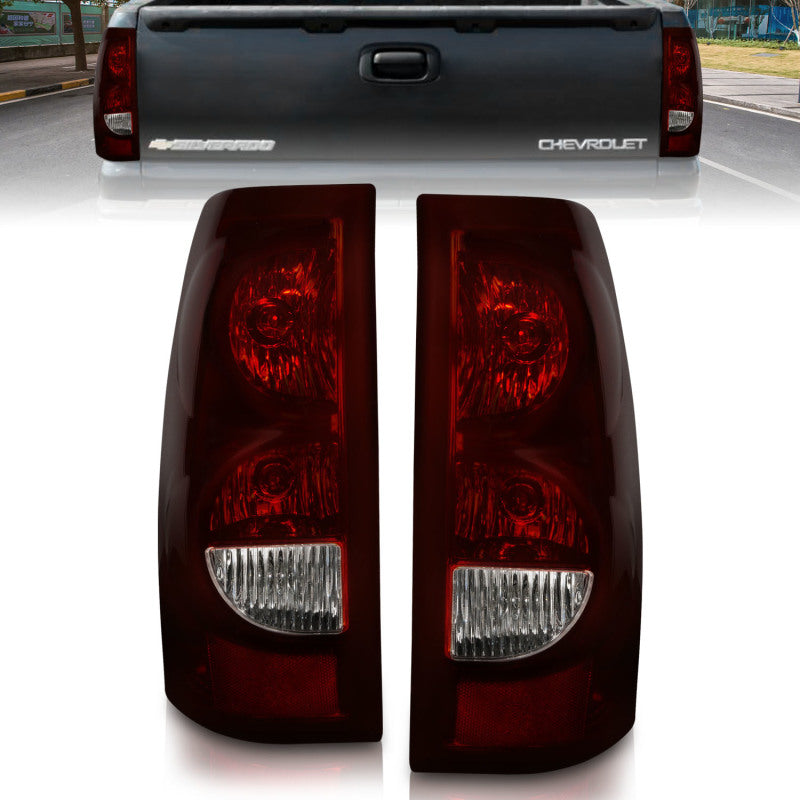ANZO 2003-2006 Chevrolet Silverado 1500 Taillights Taillights Dark Red/Clear Lens (OE Style) (Pair)