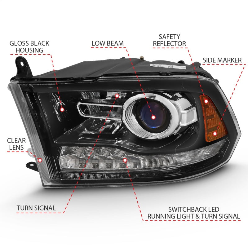 ANZO 2009-2018 Dodge Ram 1500 Projector Plank Style Switchback H.L