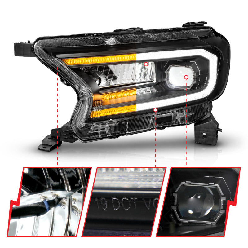 ANZO 19-23 Ford Ranger Full LED Projector Headlights w/ Initiation &amp; Sequential - Black