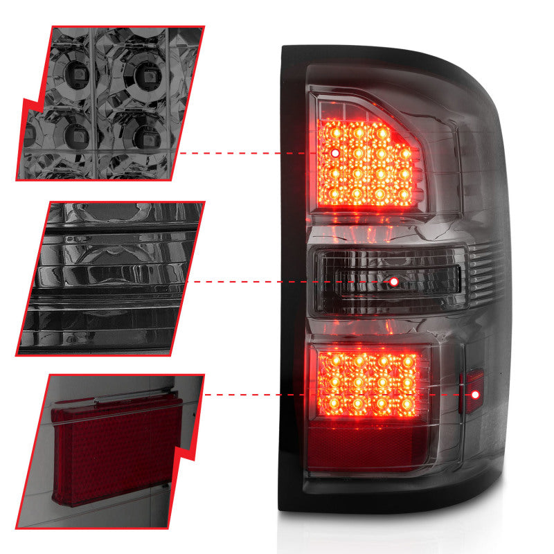 ANZO 2014-2018 GMC Sierra LED Tail Lights Black Housing Smoke Lens