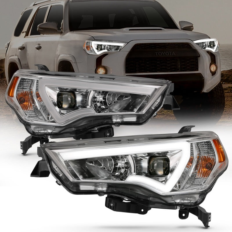 ANZO 14-21 Toyota 4 Runner Plank Style Projector Headlights Chrome w/ Amber