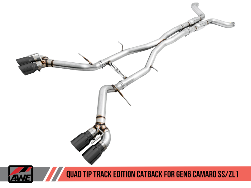 AWE Tuning 16-20 Chevy Camaro SS Non-Res Cat-Back Exhaust - Track Edition (Quad Diamond Black Tips)