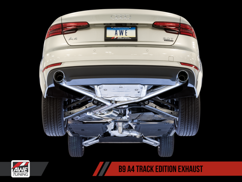 AWE Tuning Audi B9 A4 Track Edition Exhaust Dual Outlet - Diamond Black Tips (Includes DP)