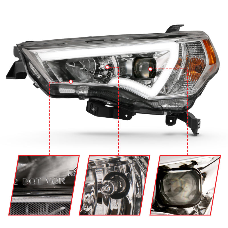 ANZO 14-21 Toyota 4 Runner Plank Style Projector Headlights Chrome w/ Amber