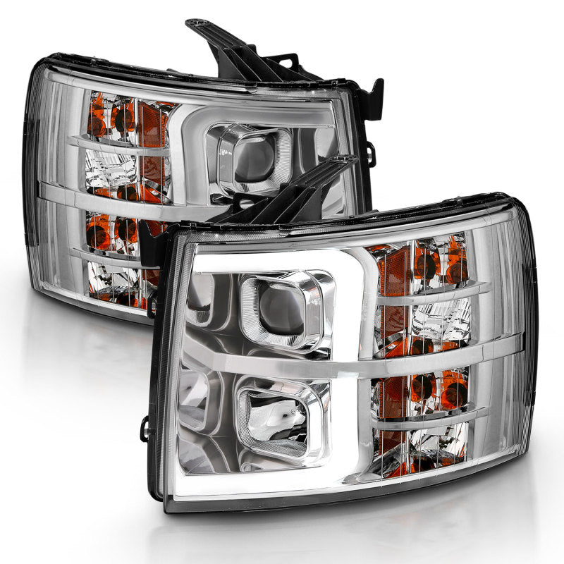 ANZO 2007-2013 Chevy Silverado 1500/2500/3500 Projector Plank Style Chrome Amber
