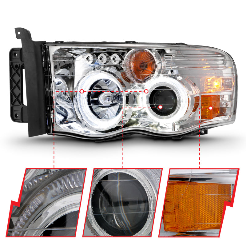 ANZO 2002-2005 Dodge Ram 1500 Projector Headlights w/ Halo Chrome