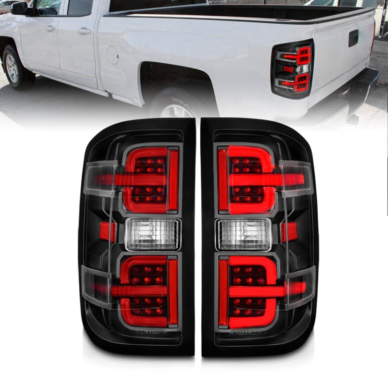 ANZO 15-19 Chevy Silverado 2500HD/3500HD (Halgn Only) LED Tail Lights w/Black Light Bar &amp; Clear Lens