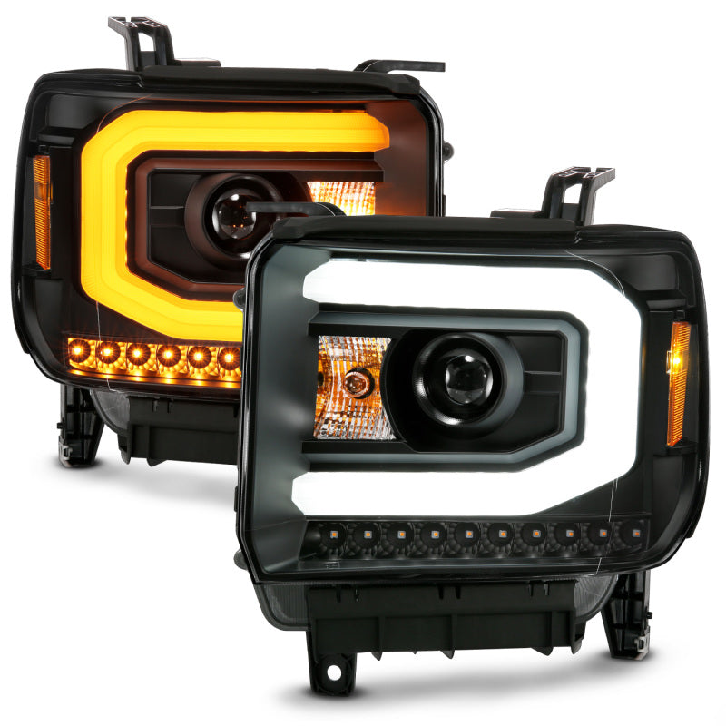 ANZO 2014-2015 Gmc Sierra 1500 Projector Headlight Plank Style Black w/ Switchback (Halogen Type)