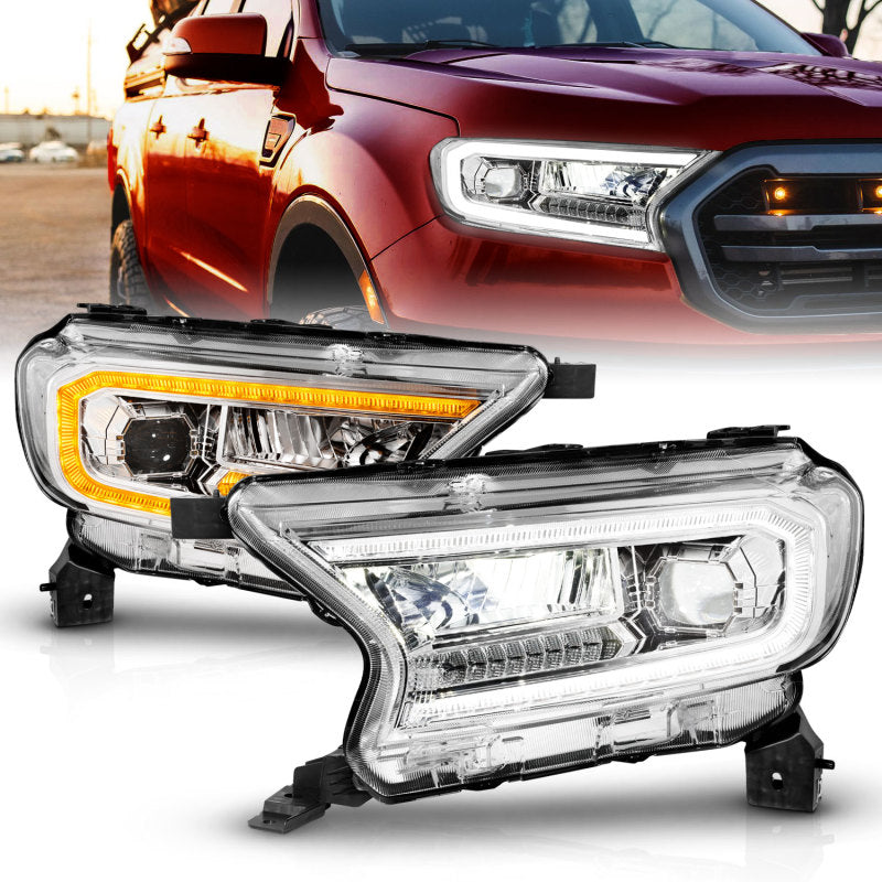 ANZO 19-23 Ford Ranger Full LED Projector Headlights w/ Initiation &amp; Sequential - Chrome