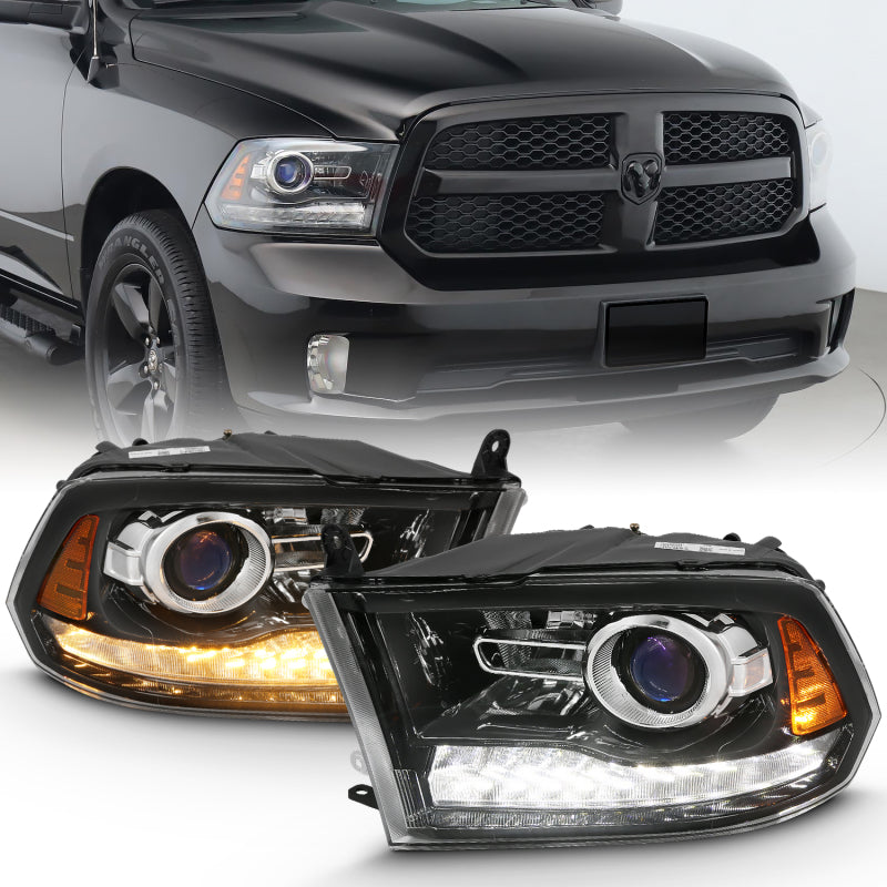 ANZO 2009-2018 Dodge Ram 1500 Projector Plank Style Switchback H.L Halo  Black Amber (OE Style)