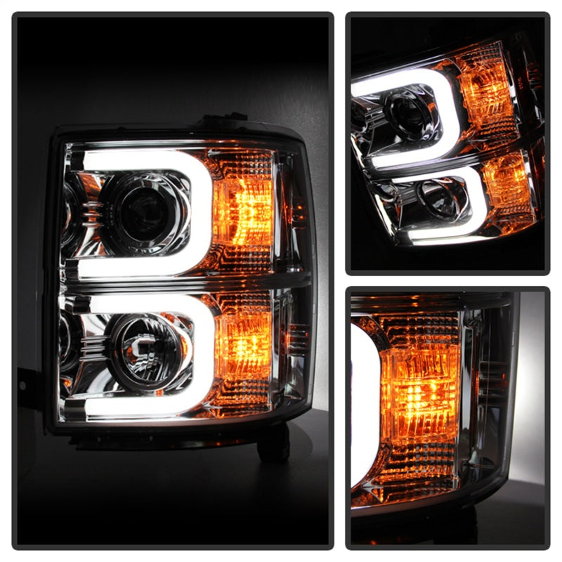 ( Spyder Signature ) Chevy Silverado 1500 14-15 Projector Headlights - Light Bar DRL - Chrome - High H1 (Included) - Low H7 (Included)