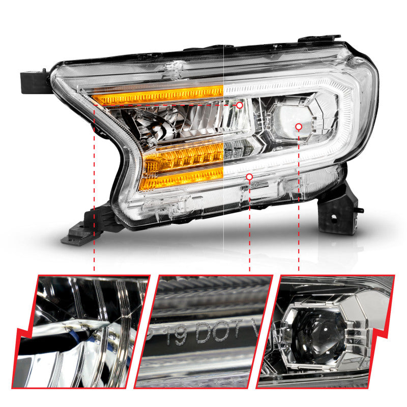 ANZO 19-23 Ford Ranger Full LED Projector Headlights w/ Initiation &amp; Sequential - Chrome