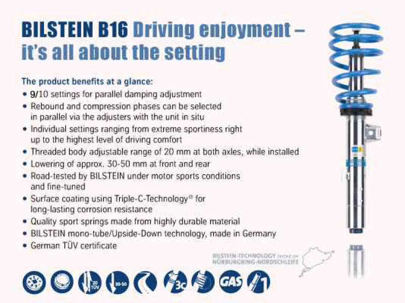 Bilstein B16 (PSS10) Front &amp; Rear Performance Suspension System 15+ Audi A3 / VW Golf ALL