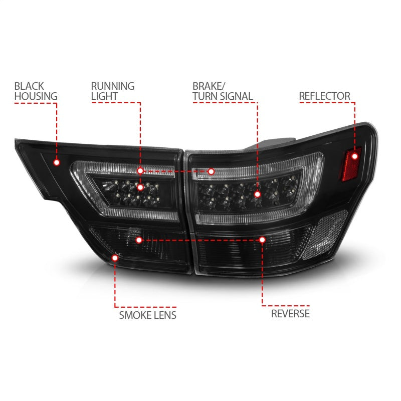 ANZO 11-13 Jeep Grand Cherokee LED Taillights w/ Lightbar Black Housing/Smoke Lens 4pcs