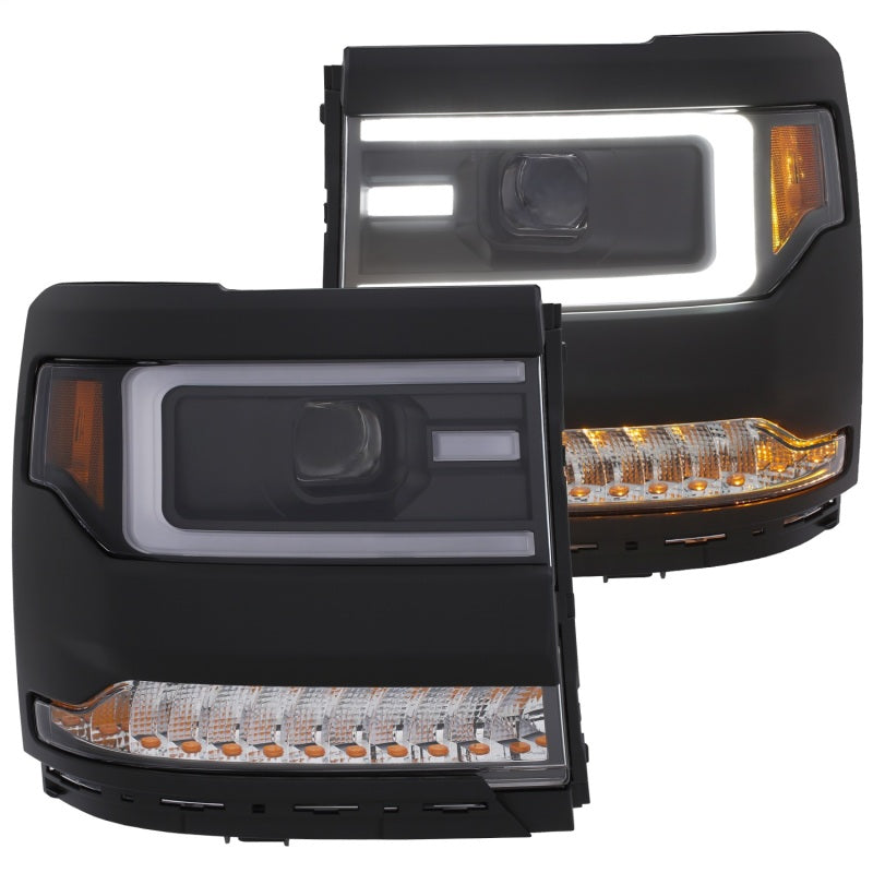 ANZO 16-18 Chevy Silverado 1500 Projector Headlights Plank Style Black w/Amber/Sequential Turn Signal
