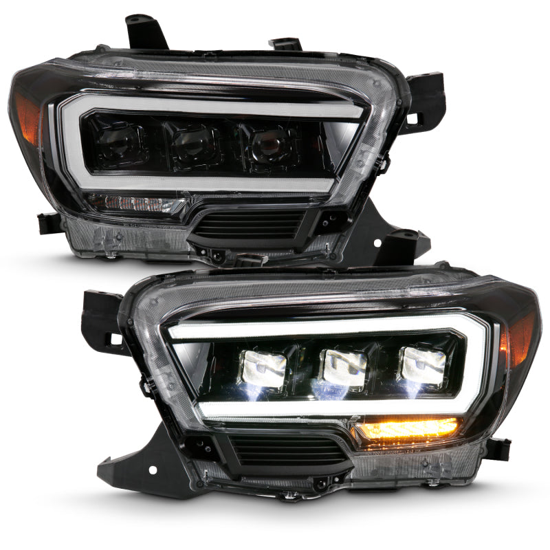 ANZO 2016-2020 Toyota Tacoma LED Projector Headlights Plank Style Black w/ Amber (for halogen DRL)