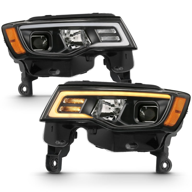 ANZO 2017-2018 Jeep Grand Cherokee Projector Headlights w/ Plank Style Switchback - Chrome w/ Amber