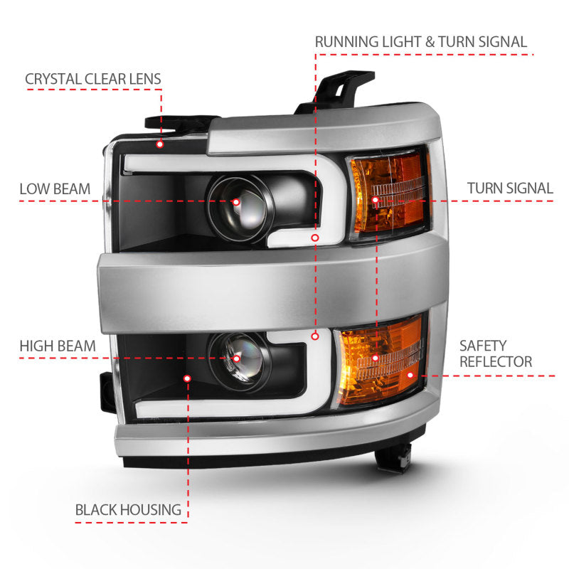 ANZO 2015-2019 Silverado 2500/3500 HD Projector Headlights w/ Plank Style Design Black w/ Amber