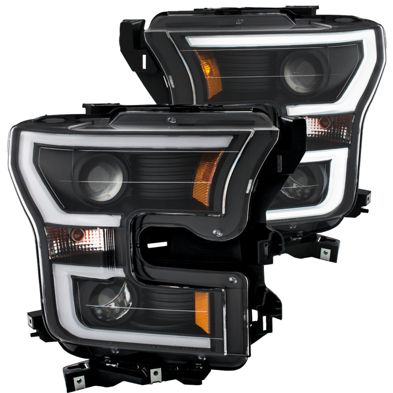 ANZO 2015-2017 Ford F-150 Projector Headlights w/ Plank Style Design Black w/ Amber