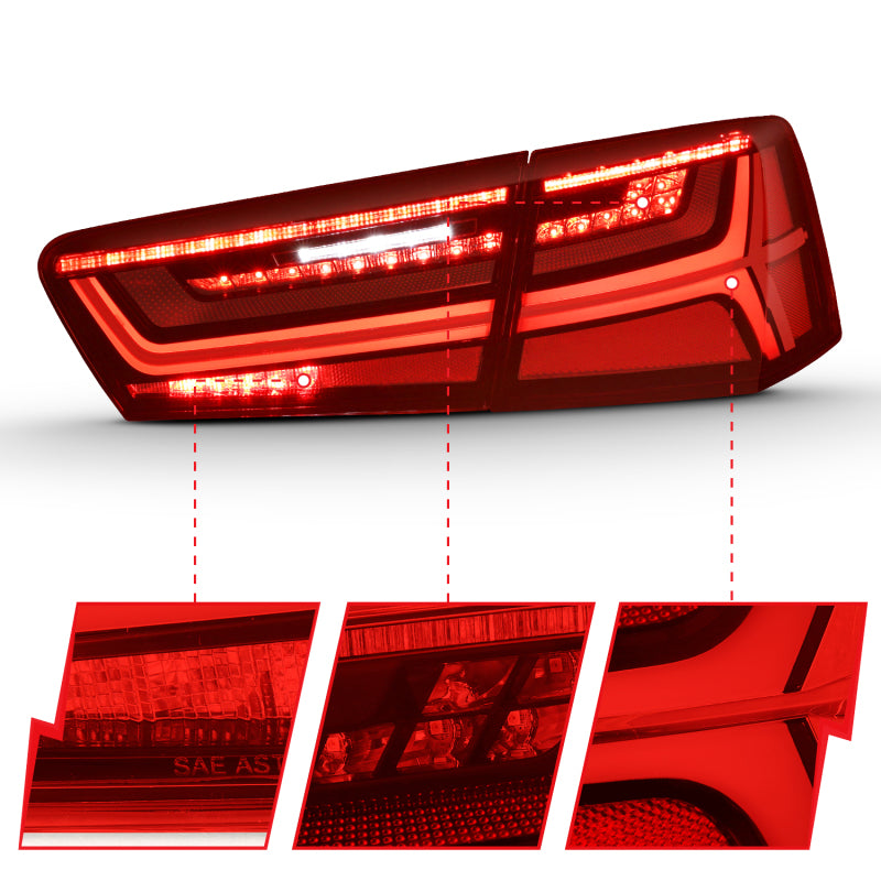 ANZO 2012-2018 Audi A6 LED Taillight Black Housing Red/Clear Lens 4 pcs (Sequential Signal)