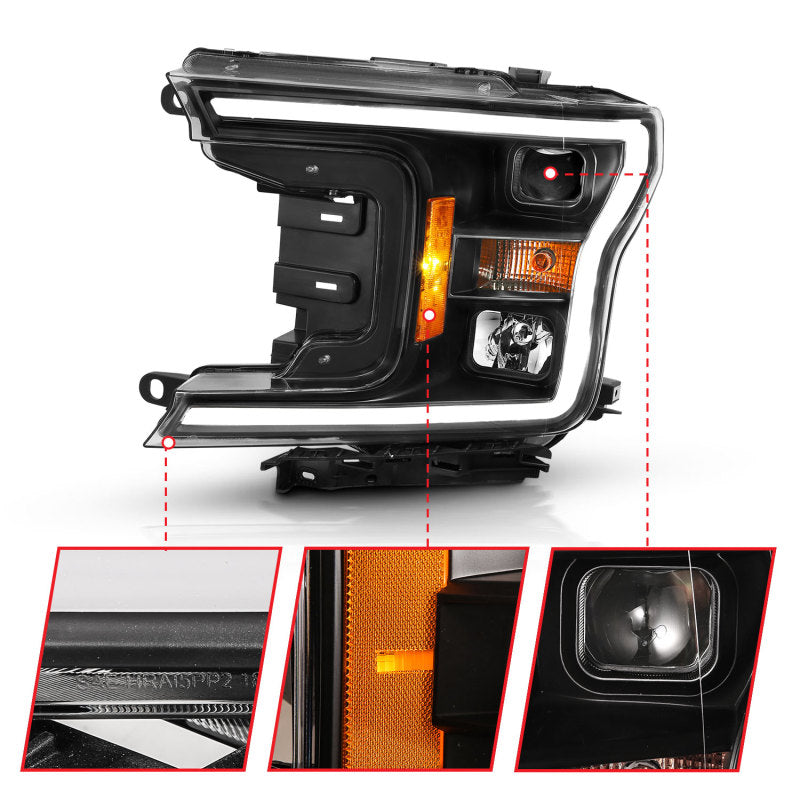 ANZO 2018-2019 Ford F-150 Projector Plank Style H.L. Black Amber (Without Switchback)