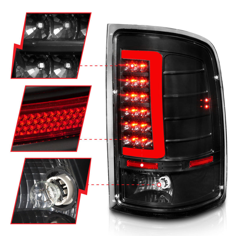 ANZO 2007-2013 GMC Sierra LED Tail Lights w/ Light Bar Black