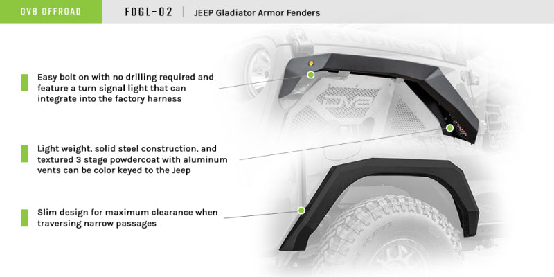 DV8 Offroad 2019+ Jeep Gladiator Armor Fenders