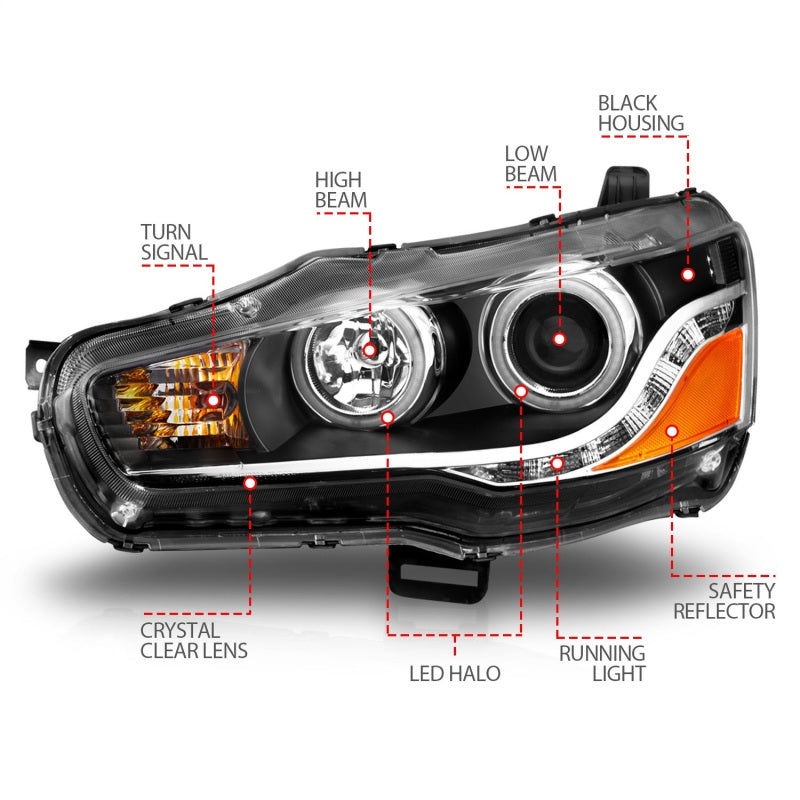 ANZO 2008-2015 Mitsubishi Lancer Projector Headlights w/ Halo Black (CCFL)