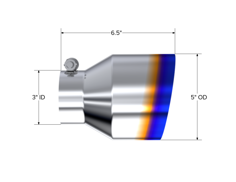 MBRP T304 Stainless Steel Burnt End Angle Cut Exhaust Tip - 3in. ID / 5in. OD / 6.5in. Length