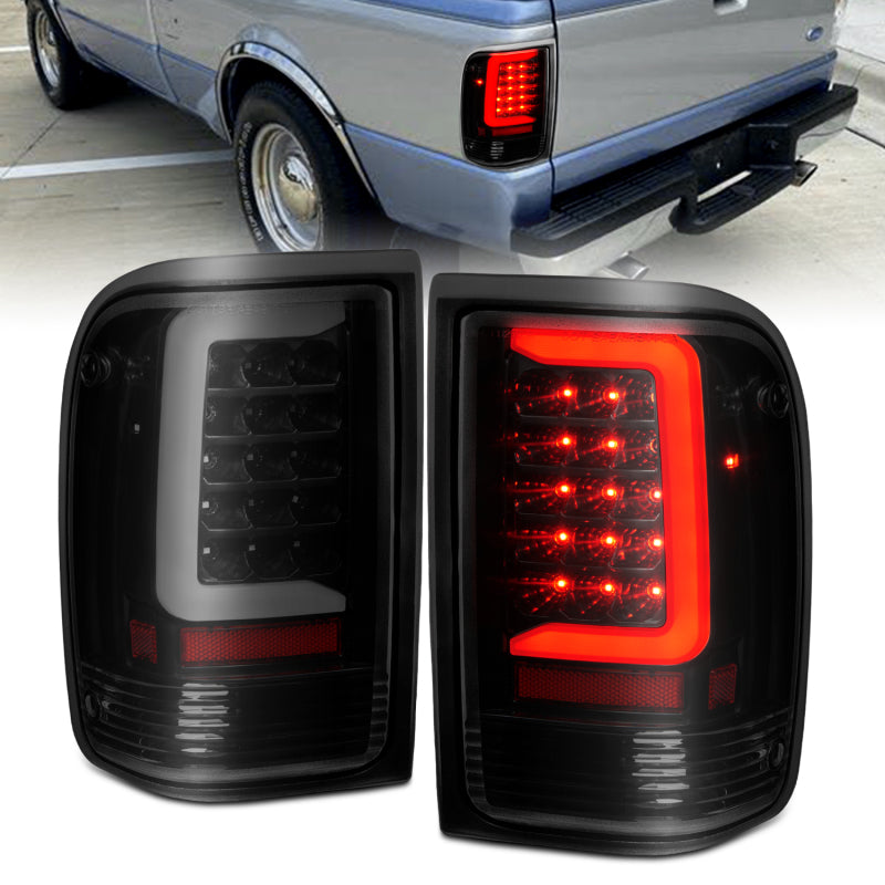 ANZO 1993-1997 Ford  Ranger LED Tail Lights w/ Light Bar Black Housing Clear Lens