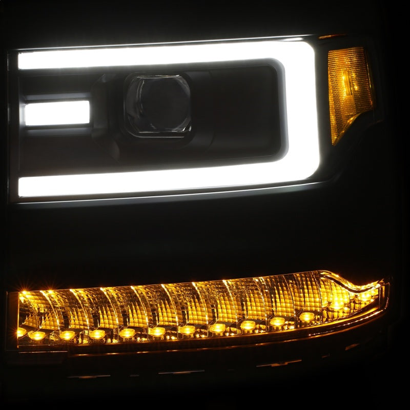 ANZO 16-18 Chevy Silverado 1500 Projector Headlights Plank Style Black w/Amber/Sequential Turn Signal